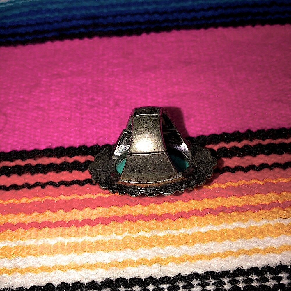 Turquoise Oval Setting Silver Ring Stretch Fit - image 3